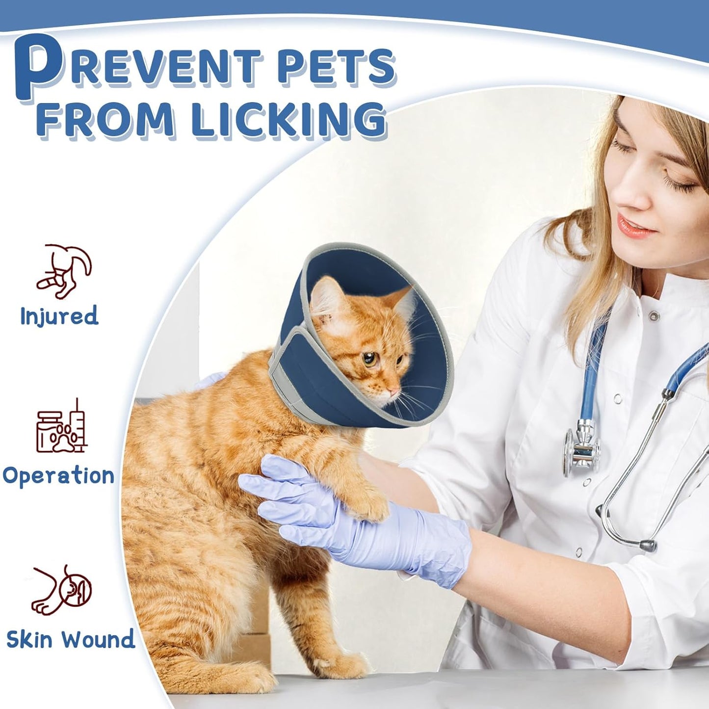 Cat Cone Collar Soft to Stop Licking, Adjustable, Foldable Lightweight Kitten Cones After Surgery Recovery for Cats & Kittens, Cat Cone Alternative (Solid Blue, M)