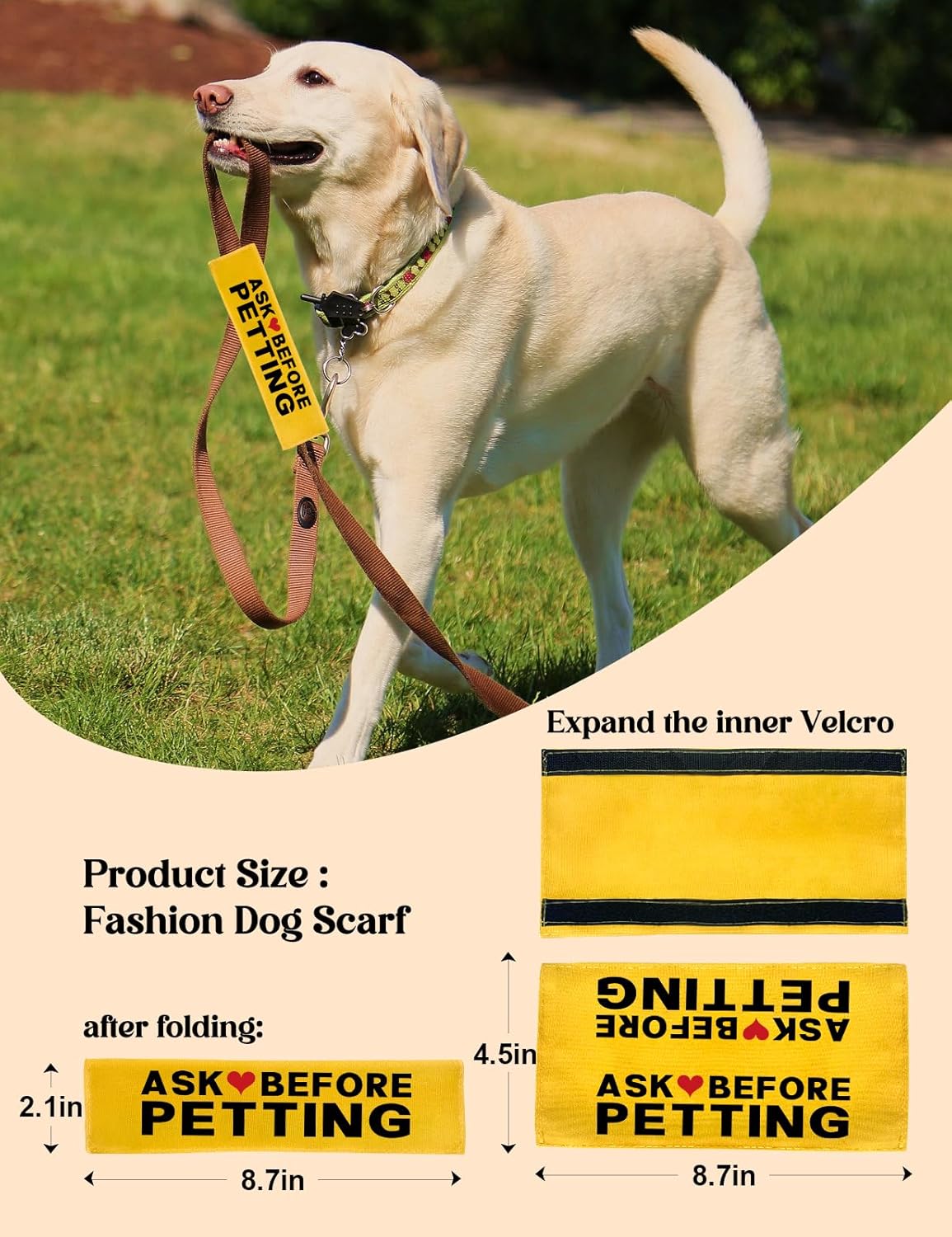 Ask Before Petting Dog Leash Sleeve, Funny Yellow Dog Leash Wrap Alert Hanging ID Patch Tag, Do Not Pet Velcro Patch Service Dog Leash Sleeve Pet Birthday Gifts for Dog Owners