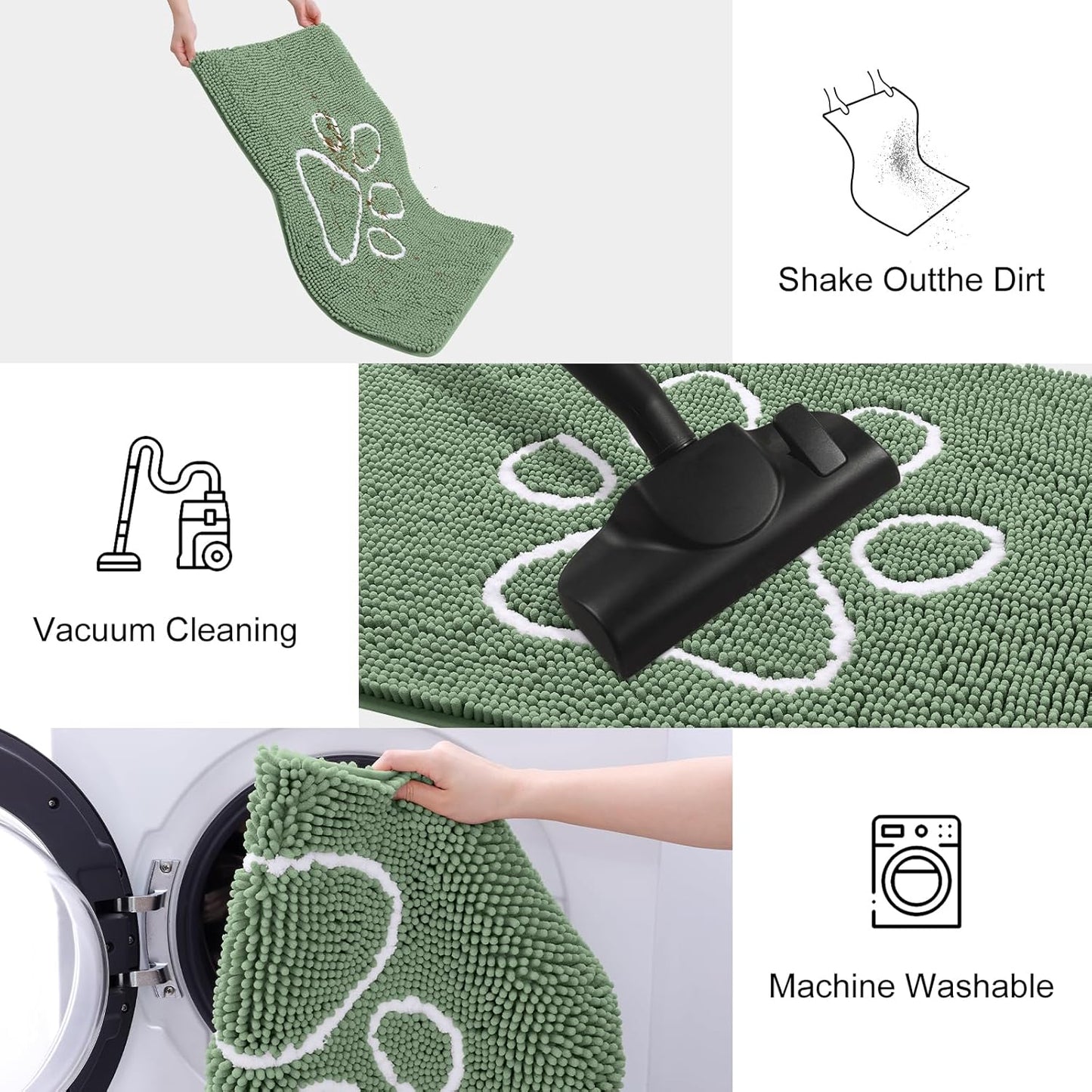 Smiry Dog Door Mat for Muddy Paws, Absorbent Dirt Trapper Non Slip Quick Dry Washable Chenille Mat for Mud Dogs, Entry Rug for Indoor and Outdoor (36x24 Inches, Olive Green and White)