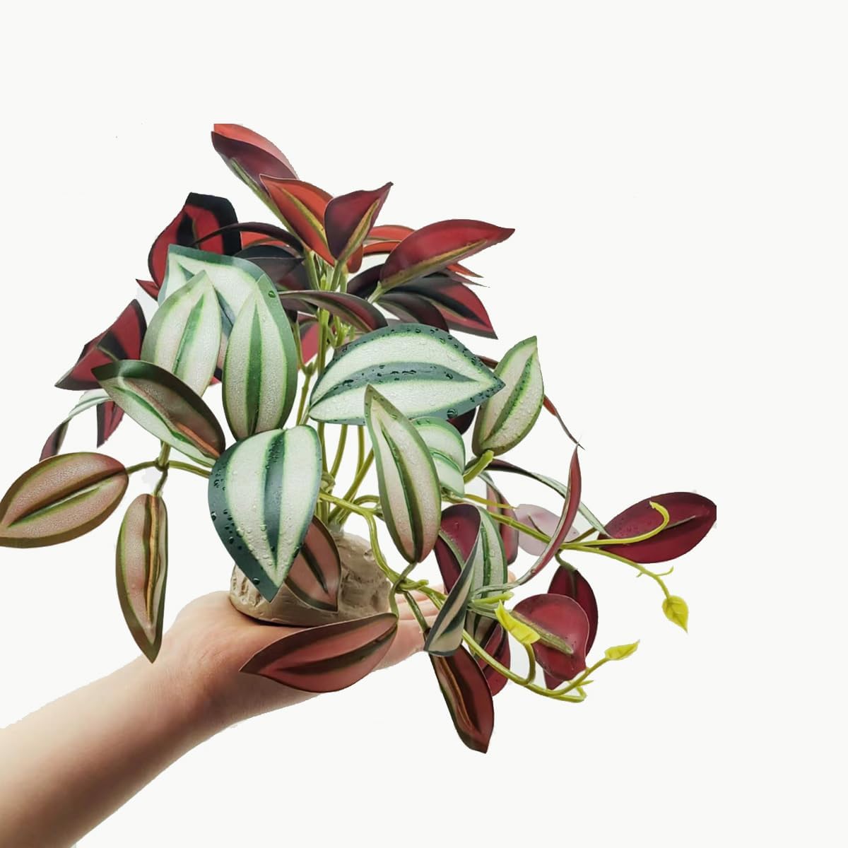 Reptile Plants for Terrarium Decor,Amphibian Habitat Decor, Bearded Dragon Tank Accessories,Artificial Plants for Gecko Chameleon Snake Tortoise with Base (Zebrina)