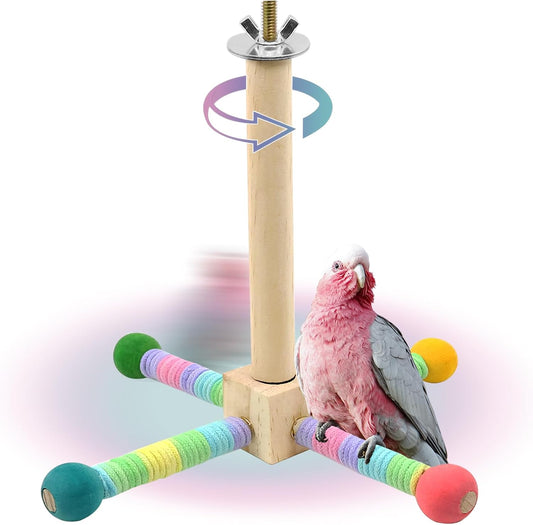Upgraded Parrot Perch Toy,Rotating Bird Perch Stand with Chew Ball Toy for Small&Medium Birds,Bird Cage Accessories for Parakeets Cockatiels Lovebirds Conures Finches Budgies