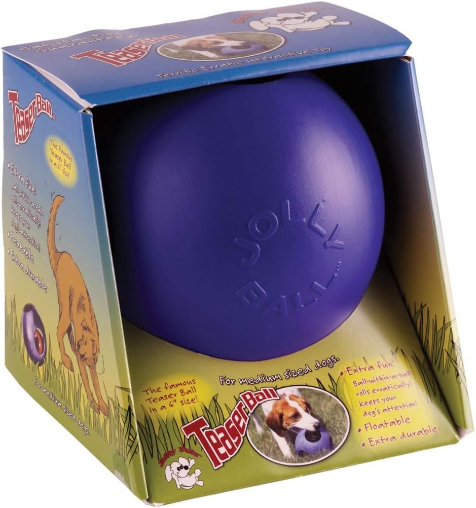 Jolly Pets Teaser Ball Dog Toy, Medium/6 Inches, Blue, 6-Inch Teaser Ball, Blue