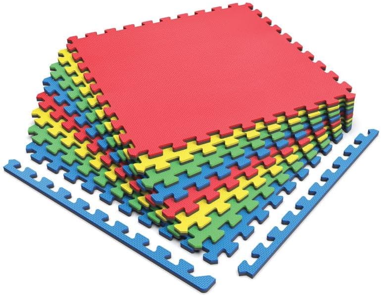 Norsk Reversible Kids Puzzle Play Mats 1/2" Thick EVA Interlocking Foam Tiles (Multicolor/Black 32 Tiles - 128 sq. Ft. 1/2" Thick)