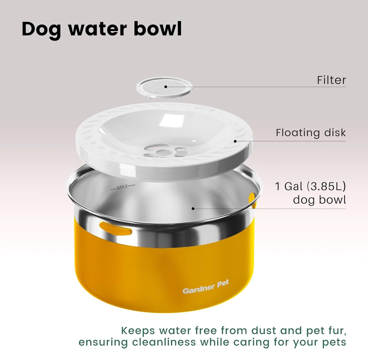 Gardner Pet Dog Bowls 1 Gallon (3.85L) Stainless Steel No Spill Dog Water Bowl, Slow Water Feeder Metal Bowls, Spill Proof Water Dispenser for Large Dogs, Promotes Healthy Hydration