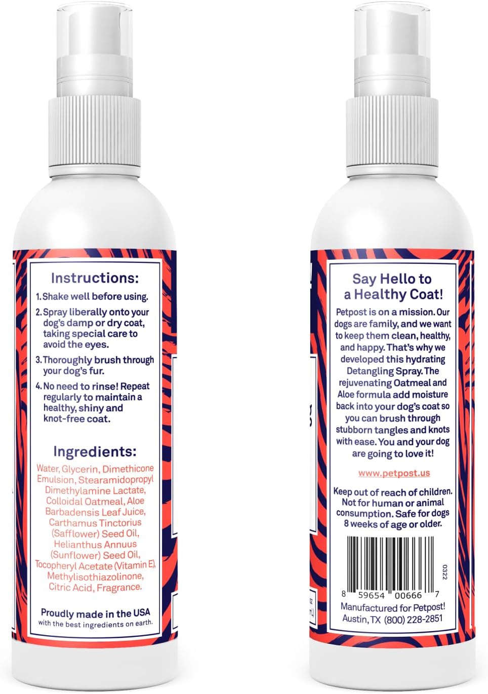 Petpost | Detangling Spray for Dogs with Knots, Mats & Tangles - Naturally Rejuvenating Dog Hair Detangler for Healthier, Shinier, Stronger Fur - Oatmeal, Aloe, and Vitamin E Formula 8 oz.