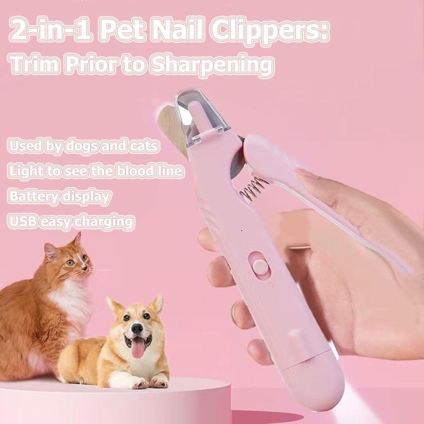 2 In 1 Pet Nail Clipper and Grinder, Professional Electric Rechargeable Pet Nail Fast Trimmer, Painless, Claw Care Grooming, Smoothing, Silent - Shockproof, For Small, Large Dogs & Cats, upgraded
