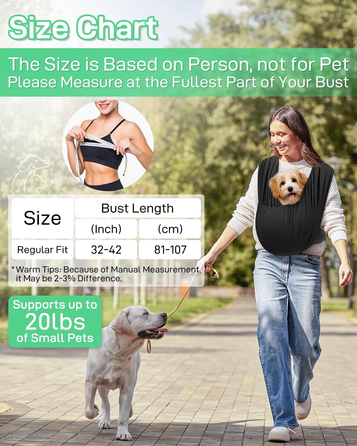 Dog Sling Swaddle Carrier Small Dog Cat Front Facing Carrier for Chest, Hands Free Puppy Carrying Sling Hold for Small Pet up to 13lbs, Adjustable Size, Reducing Back Stress (Black)