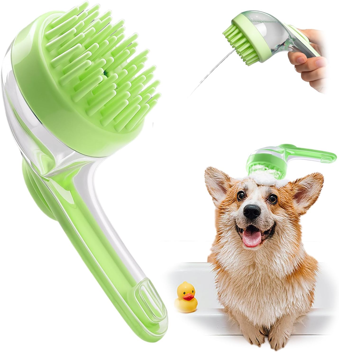 Dog Bath Brush, Silicone Pet Bath Brush with Soap Dispenser,Deep Cleansing & Gentle Massage for Dogs & Cats, Suitable for Long & Short Hair, Easy Grip, Bathing & Grooming(Green)
