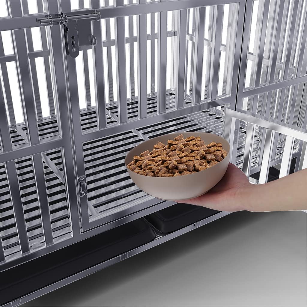 Collapsible Stainless Steel Dog Crate, 30" 37" 42" 48" Sizes, Lockable Wheel, with Tray, Stackable, Heavy Duty, Divider, Indoor and Outdoor (48insm)