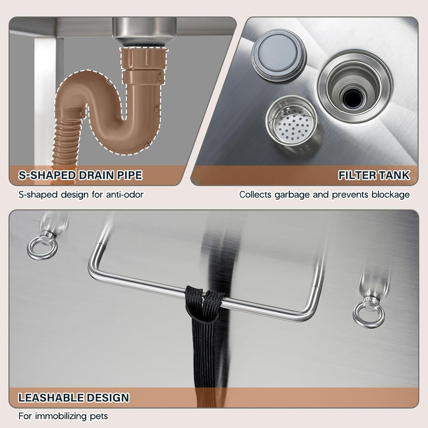 Albott 50 Inch Stainless Steel Dog Washing Station with Non-Slip Steps, Sprayer, Faucet, Soap Box – Professional Pet Bathtub for Small and Medium Pets, Use at Home, Garage, or Grooming (Right Door)