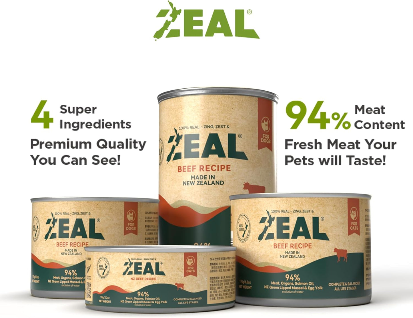 ZEAL New Zealand Canned Wet Dog Food – High Protein, Pure Nutrition, Natural Superfoods, Grain-Free with Superfoods (Beef, 6oz Can 12-Pack)