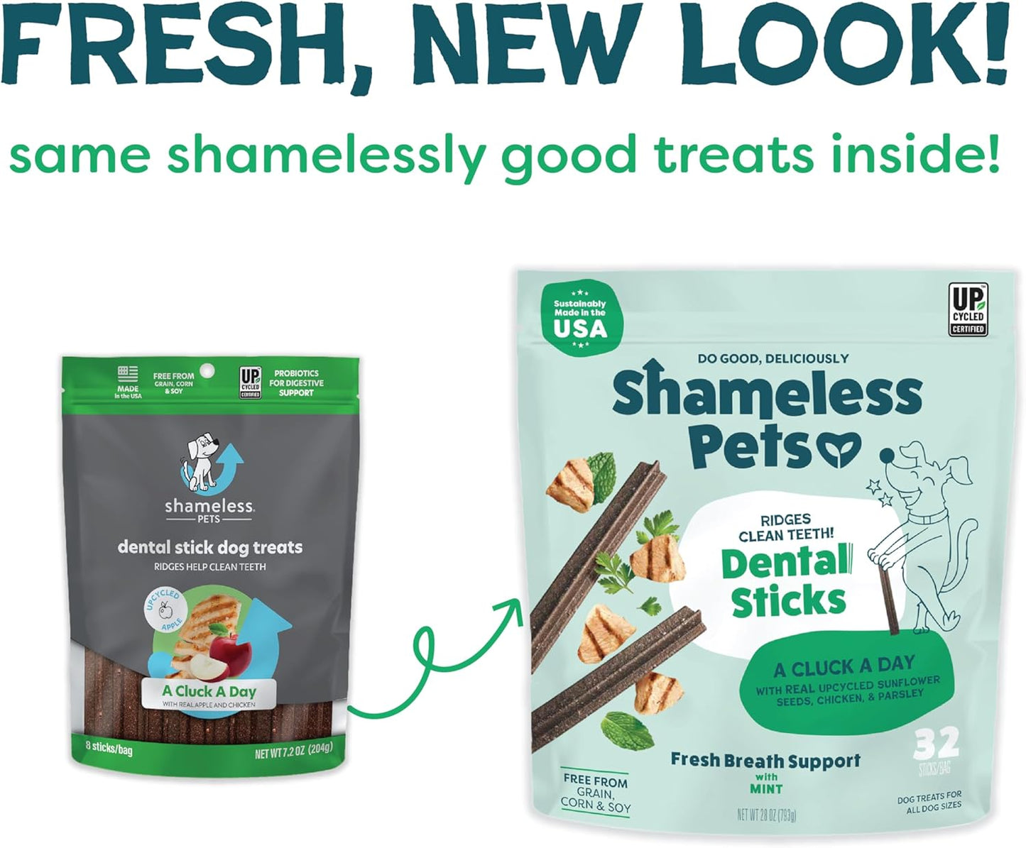 Shameless Pets Dental Treats for Dogs, A Cluck A Day (32 Sticks) - Supports Digestion for Teeth Cleaning & Fresh Breath - Dog Bones Dental Chews Free from Grain, Corn & Soy