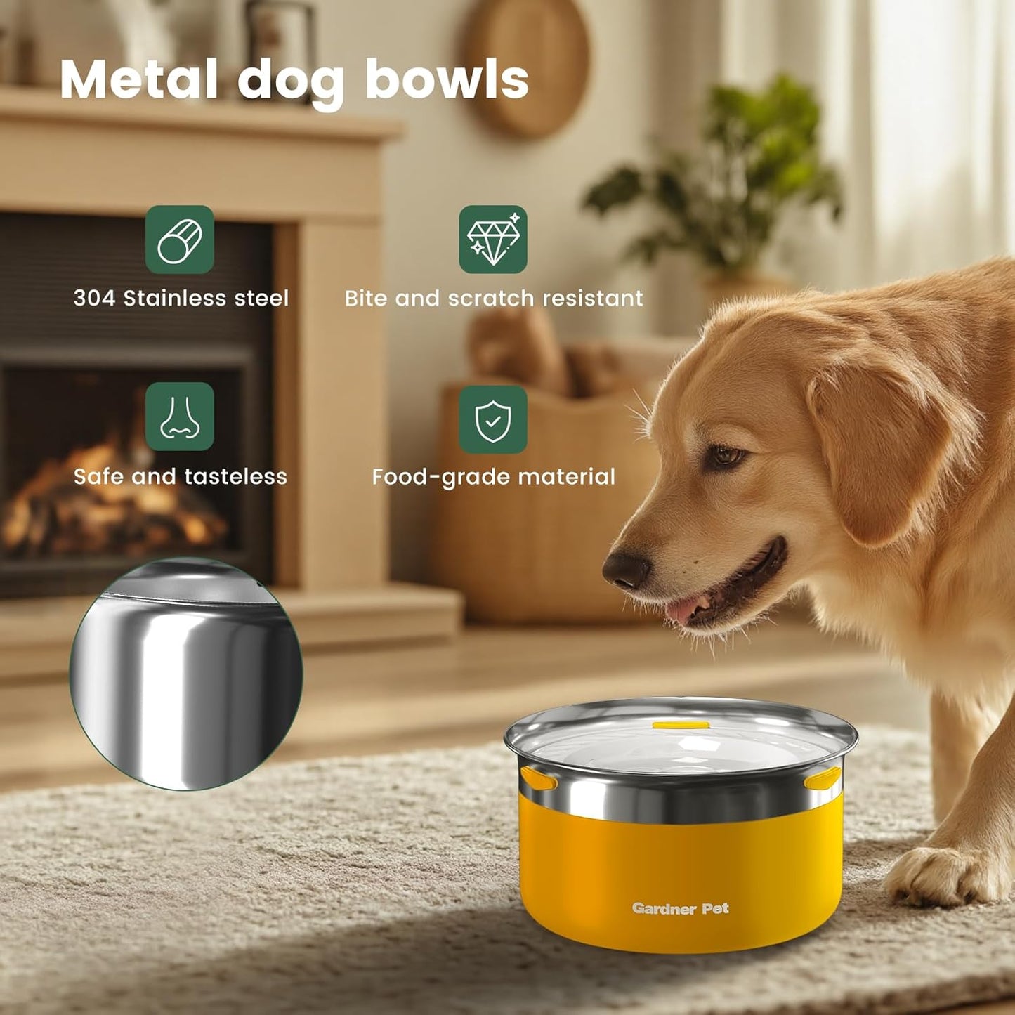 Gardner Pet Dog Bowls 1 Gallon (3.85L) Stainless Steel No Spill Dog Water Bowl, Slow Water Feeder Metal Bowls, Spill Proof Water Dispenser for Large Dogs, Promotes Healthy Hydration