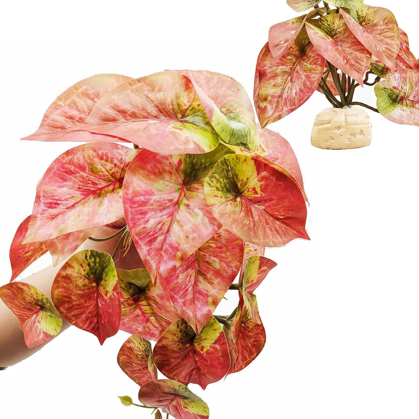 Reptile Plants for Terrarium Decor,Amphibian Habitat Decor, Bearded Dragon Tank Accessories,Artificial Plants for Gecko Chameleon Snake Tortoise with Base (Arrowhead)