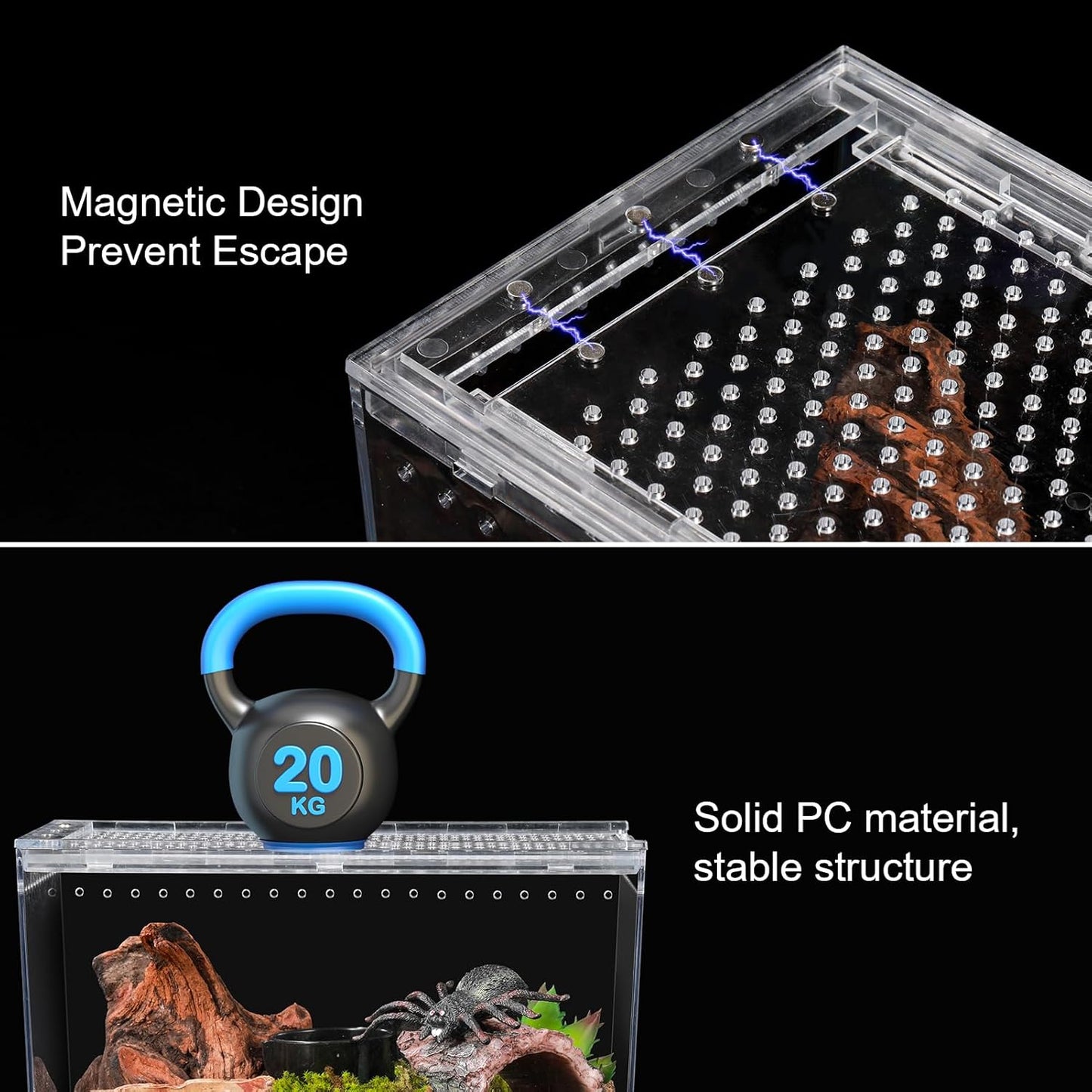 Reptile PC Terrarium 10.2" x 5.9" x 5.7" Full View Reptile Aquarium Tank Starter Kit for Insect Plant Gecko Spider Habitat Amphibians Enclosure with Hide Cave Feeding Bowl