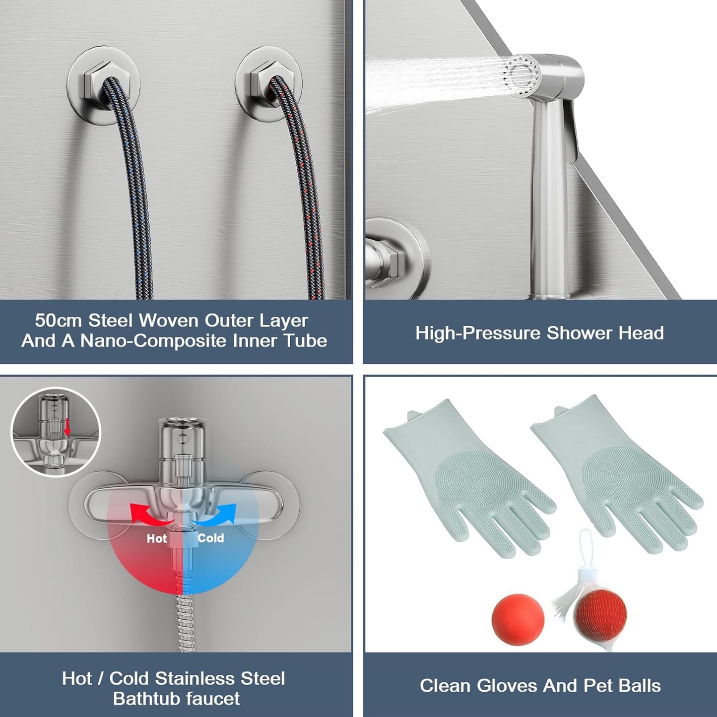 62" Professional Stainless Steel Dog Bathing Station, Large Dog Washing Station W/Dog Bath Brush, Washing Gloves, Floor Grate, Dog and Cat Bath Tub, Dog Washing Sink (62 Inch Left Door)