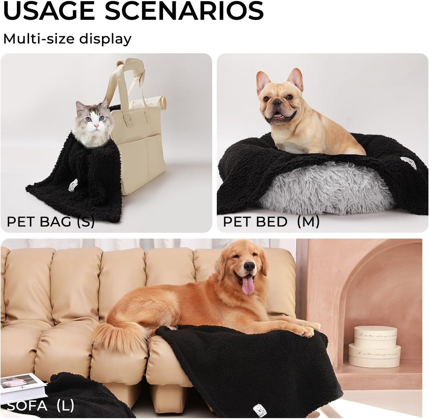 1 Pack 3 Calming Blankets Fluffy Premium Fleece Pet Blanket Soft Sherpa Throw for Dog Puppy Cat Black Small (23”x16'')