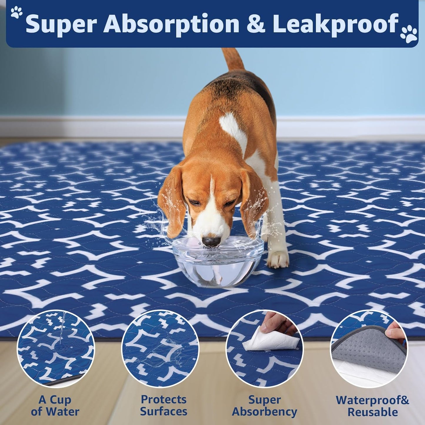 LOOBANI Washable Pee Pads for Dogs: 48"x 48" Extra Large Reusable Puppy Pads,2 Pack Absorbent Whelping Pad Leakproof Dog Playpen Mat, Waterproof Non-Slip Dog Training Pads for Floor, Crate, Potty