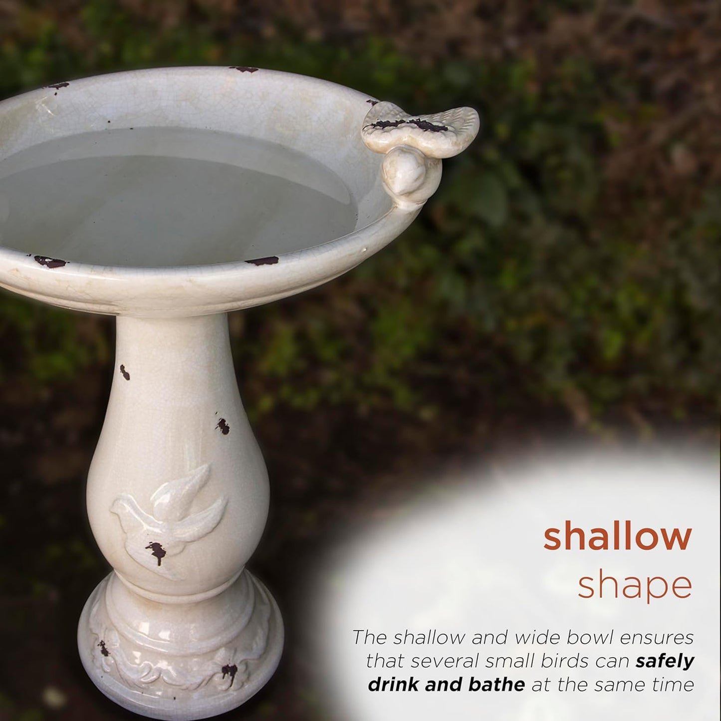 Alpine Corporation TLR102LBR 25" Outdoor Antique Ceramic Birdbath with Bird Figurines, Pedestal Bird Bath for Garden, Patio, Yard, or Deck Décor, Durable Weather-Resistant, Light Brown