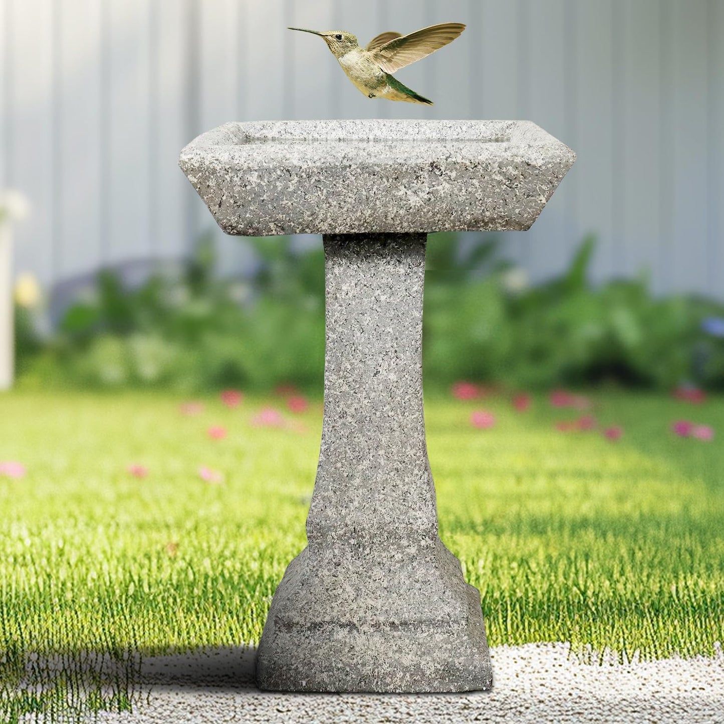 SKYFIRE Freestanding Birdbaths Outdoor - 15”Dia.X 22.8”Tall Concrete Standing Garden Bird Bath Feeder Bowl with Pedestal, Modern Outdoor Birdbath for Patio, Yard, Lawn Decor and Bird Bathing&Feeding