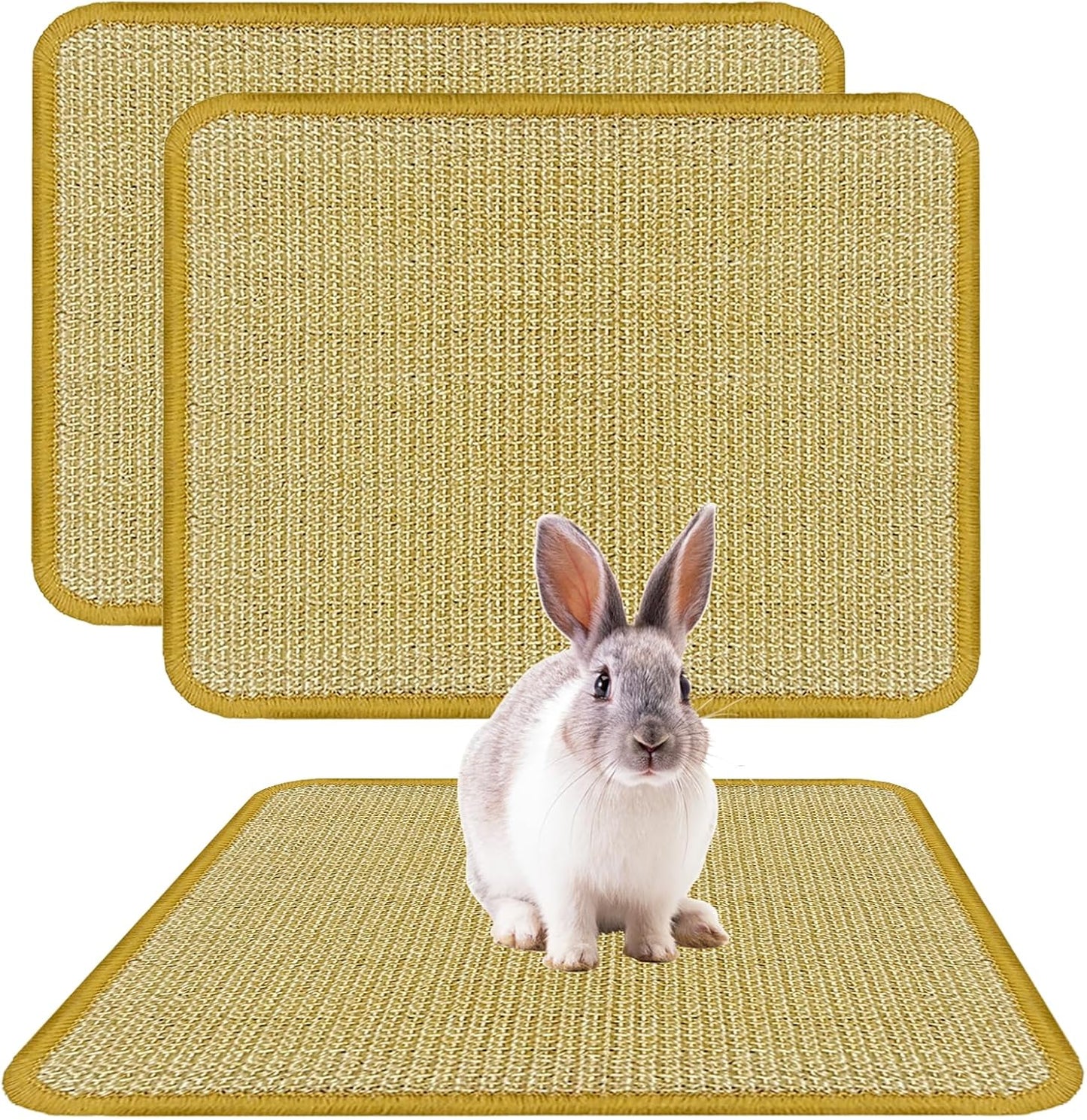 DYAUS Rabbit Scratching Pad, Sisal Bunny Scratch Pad, Natural Rabbit Foraging Mats for Cages, Indoor Bunny Toys Accessories for Bedding Biting Sleeping Resting (2PCS, 16x12in)