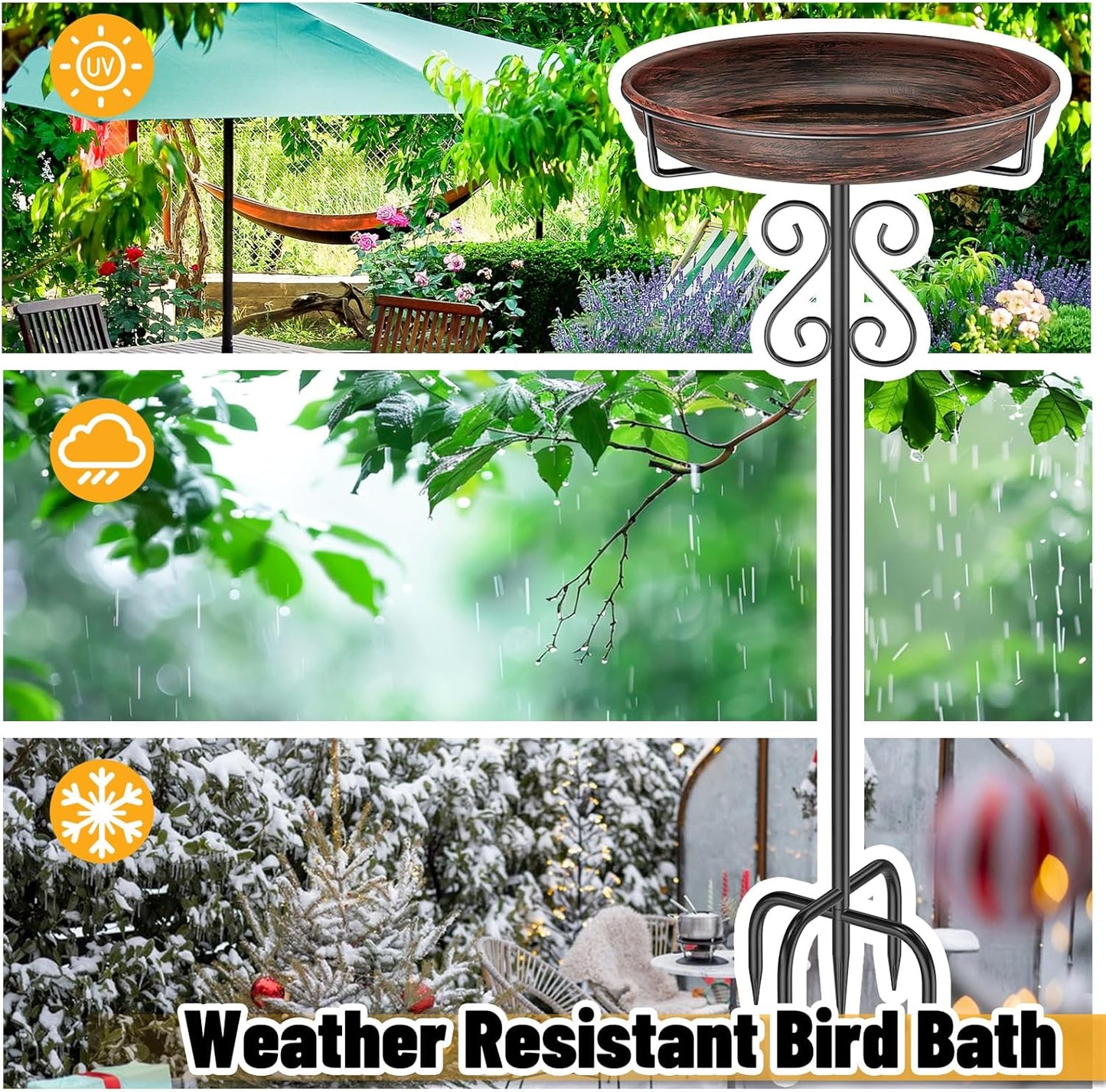 Metal Bird Bath for Outside,Bird Baths Feeder Bowl with 5 Prongs Base Stake,Freestanding BirdBaths for Outdoors Garden Patio Yard Lawn Decor (Vintage Bronze)