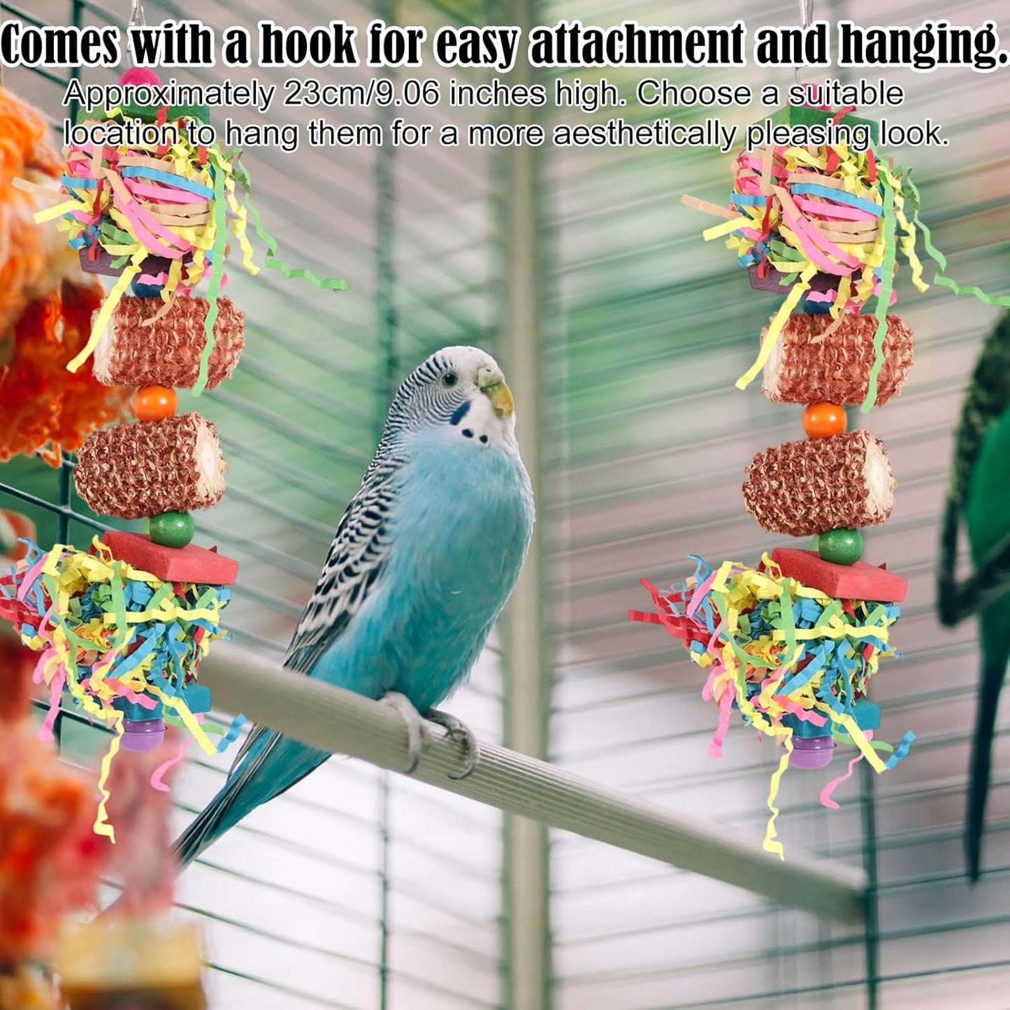 2pcs Bird Toys, Parrot Toys for Parakeets Cockatoos Cockatiels Budgie Conure Macaw Corn Cob Shredding Paper Tearing & Foraging Toy Chewing Hanging Toy Cage Accessories for Small & Medium Birds Pet