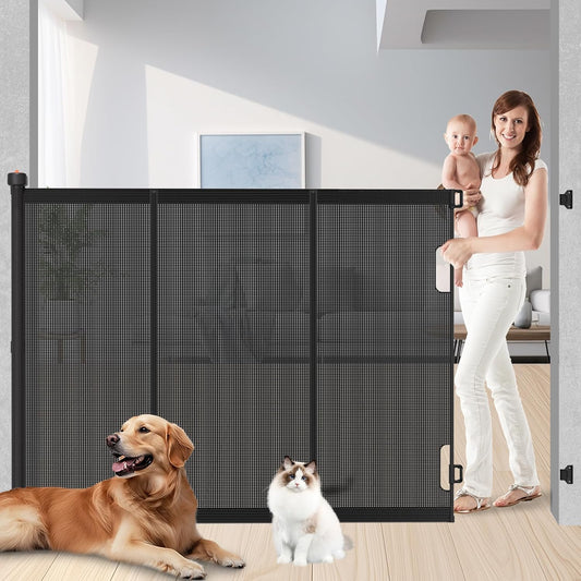 Extra Tall Retractable Baby Gates: 51" Tall Pet Gate, Extend up to 120" Wide, Mesh Baby Gate with Support Rods Jump-Proof Design for Cats & Large Dogs High Dog Cat Door Indoor Outdoor, Black