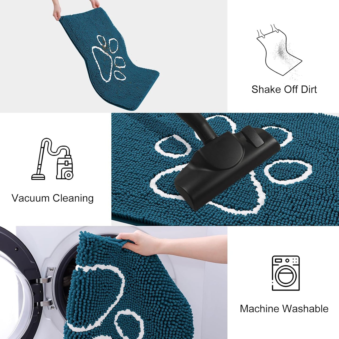 Smiry Dog Door Mat for Muddy Paws, Absorbent Dirt Trapper Non Slip Quick Dry Washable Chenille Mat for Mud Dogs, Entry Rug for Indoor and Outdoor (71x46 Inches, Atlantic Blue)