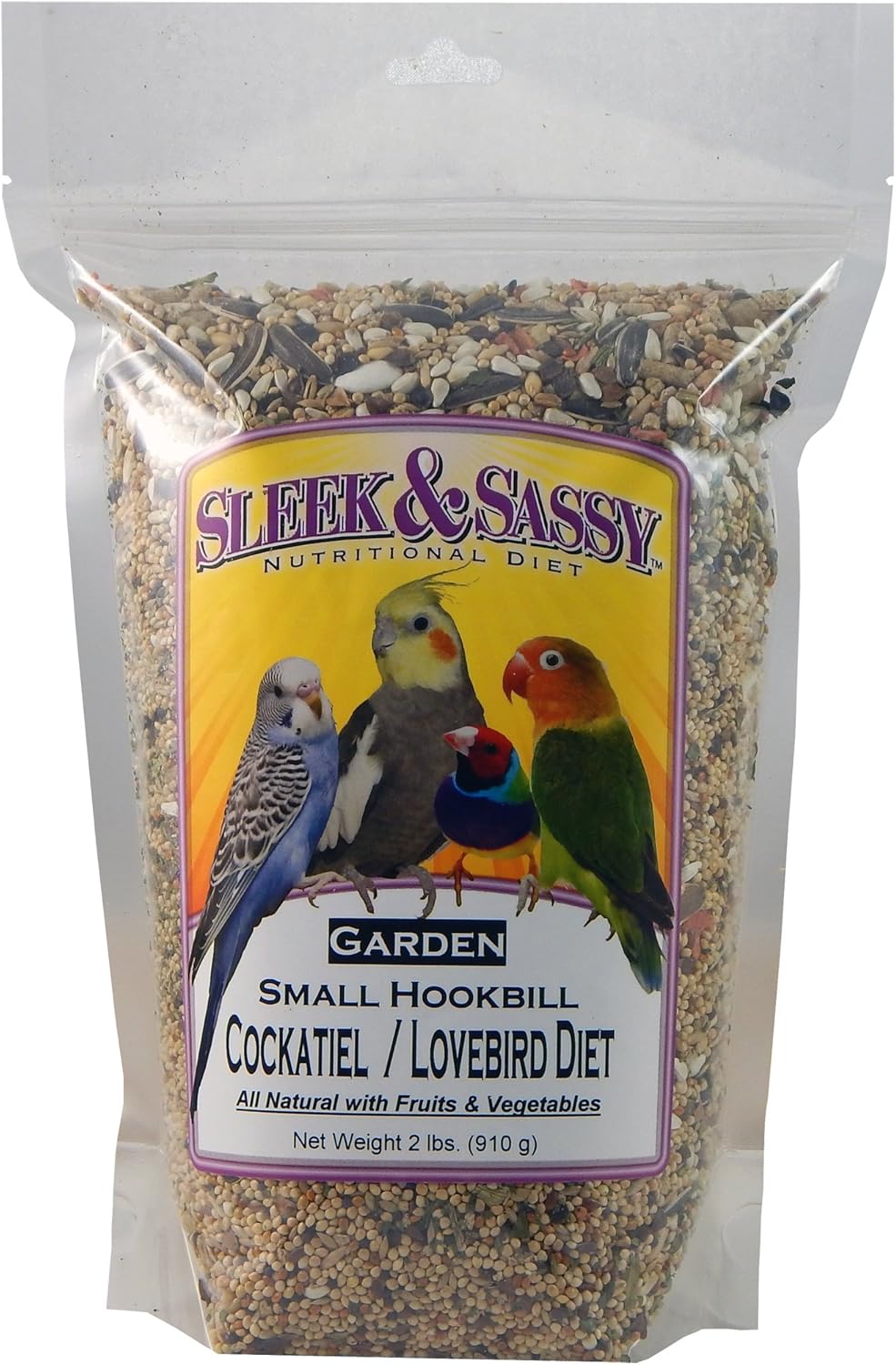 SLEEK & SASSY Garden Small Hookbill Bird Food for Cockatiels, Lovebirds, Quaker Parrots & Small Conures (2 lbs.)