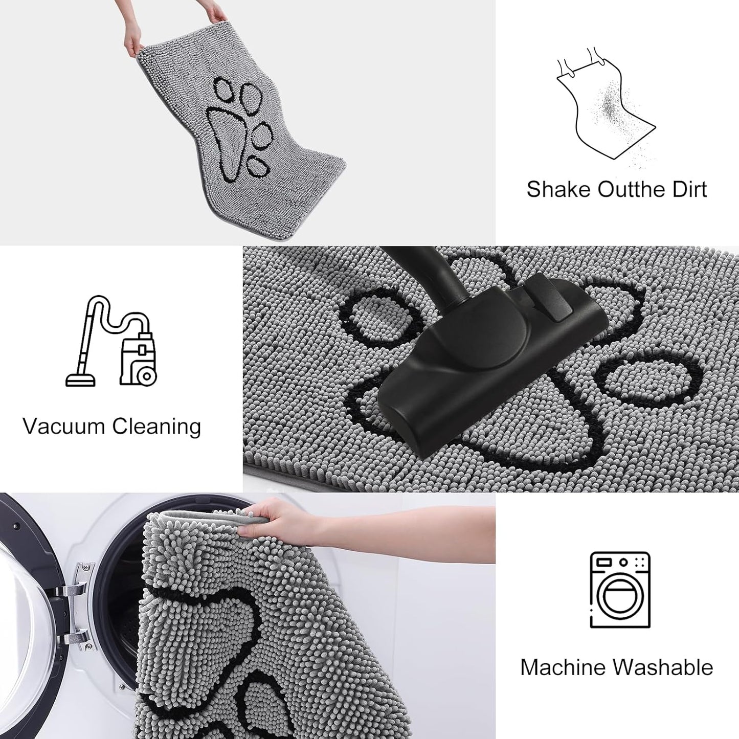 Smiry Dog Door Mat for Muddy Paws, Absorbent Dirt Trapper Non Slip Quick Dry Washable Chenille Mat for Mud Dogs, Entry Rug for Indoor and Outdoor (47x24 Inches, Grey)