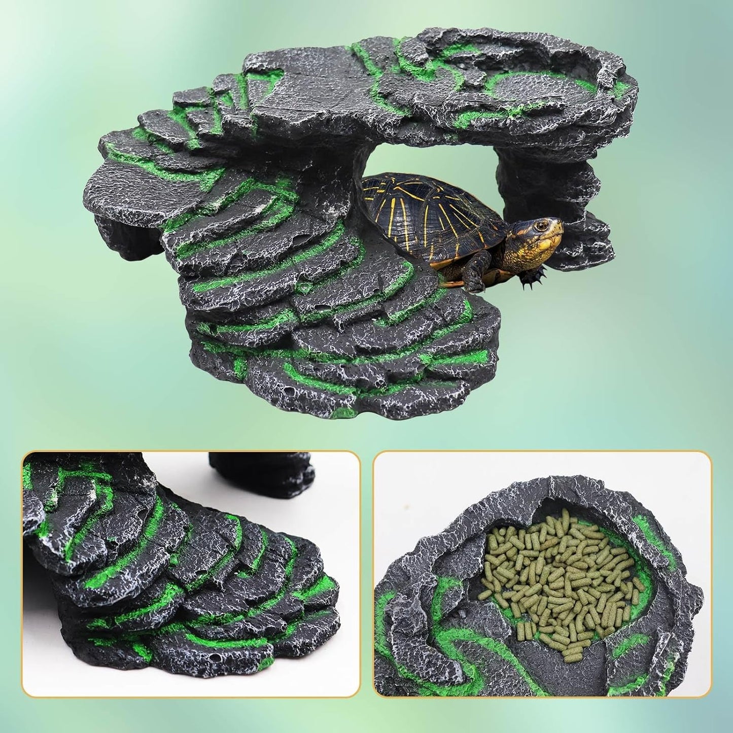 Large Bearded Dragon Basking Platform, Resin Reptile Hideouts Cave, Hermit Crab Climbing Toys, Terrarium Habitat Decor Accessories for Lizard Spider Aquarium Fish Gecko - 9.5 × 8 × 3.7 Inch