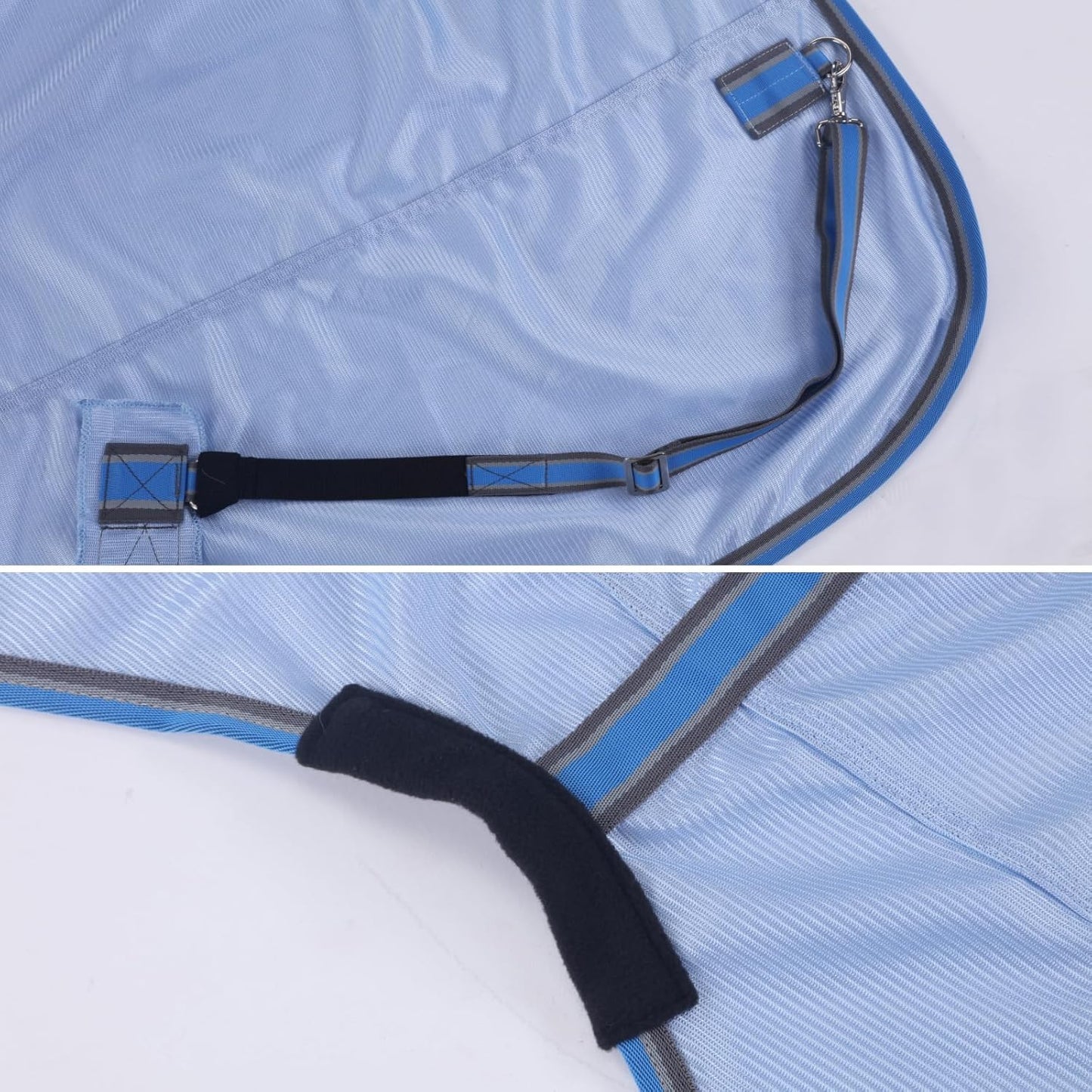 Horse Fly Sheet, Standard Neck Comfy Mesh Fly Sheet for Horses, Equine Summer Sheets UV-Protective Lightblue 66