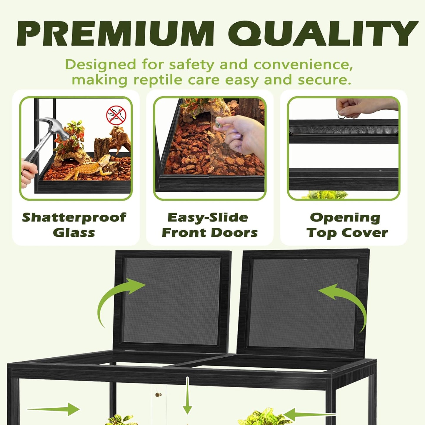 Prolee Tempered Glass Bearded Dragon Tank 81 Gallon,Reptile Encloure and Snake Tank with Metal Mesh Roof Door,Locking Design Reptile Tank for Lizard,Gecko,Chameleon (48"X20"X20",Black)