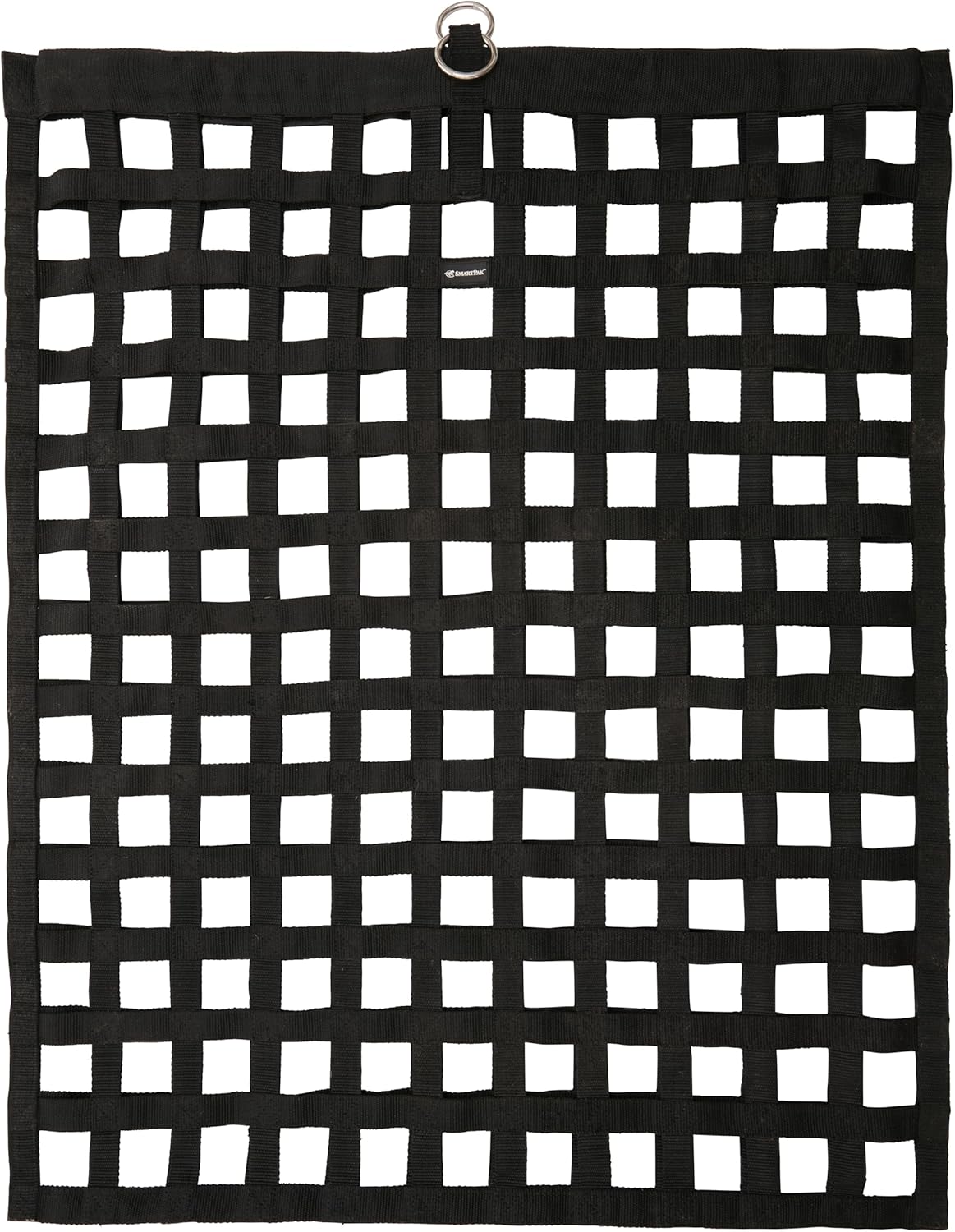 SmartEquine Slow Feed Hay Bag for Horses | Hay Feeder Net with Resistant Nylon | Gator Mouth Enclosure for Easy Loading | Fits 10-15 lbs of Hay | 4 Flakes Bag | 37" x 30" | Black | 1.5" Holes