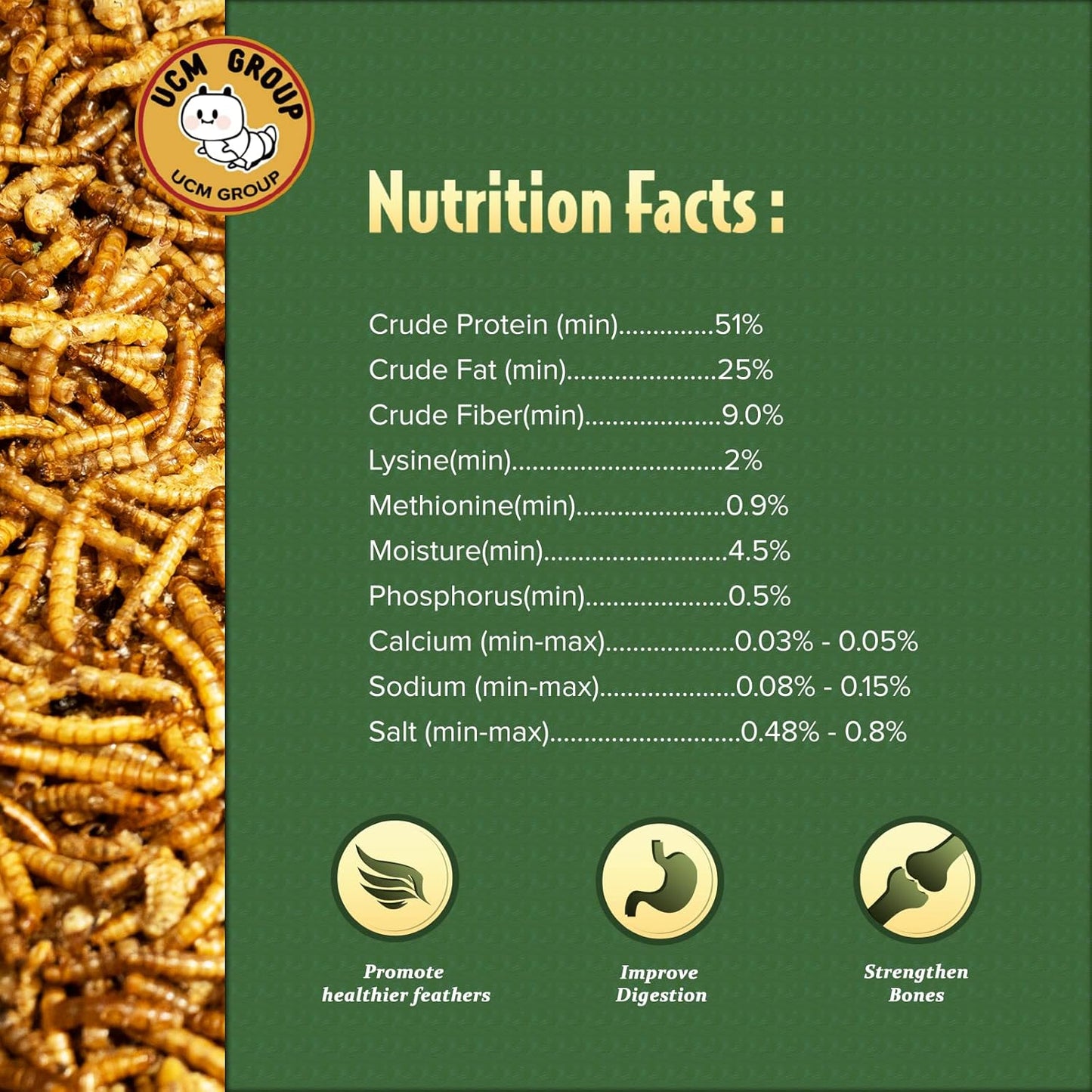 UCM Group 20LB Dried Mealworms for Wild Birds, Chickens, 100% Non-GMO,High Protein, 2 Packs