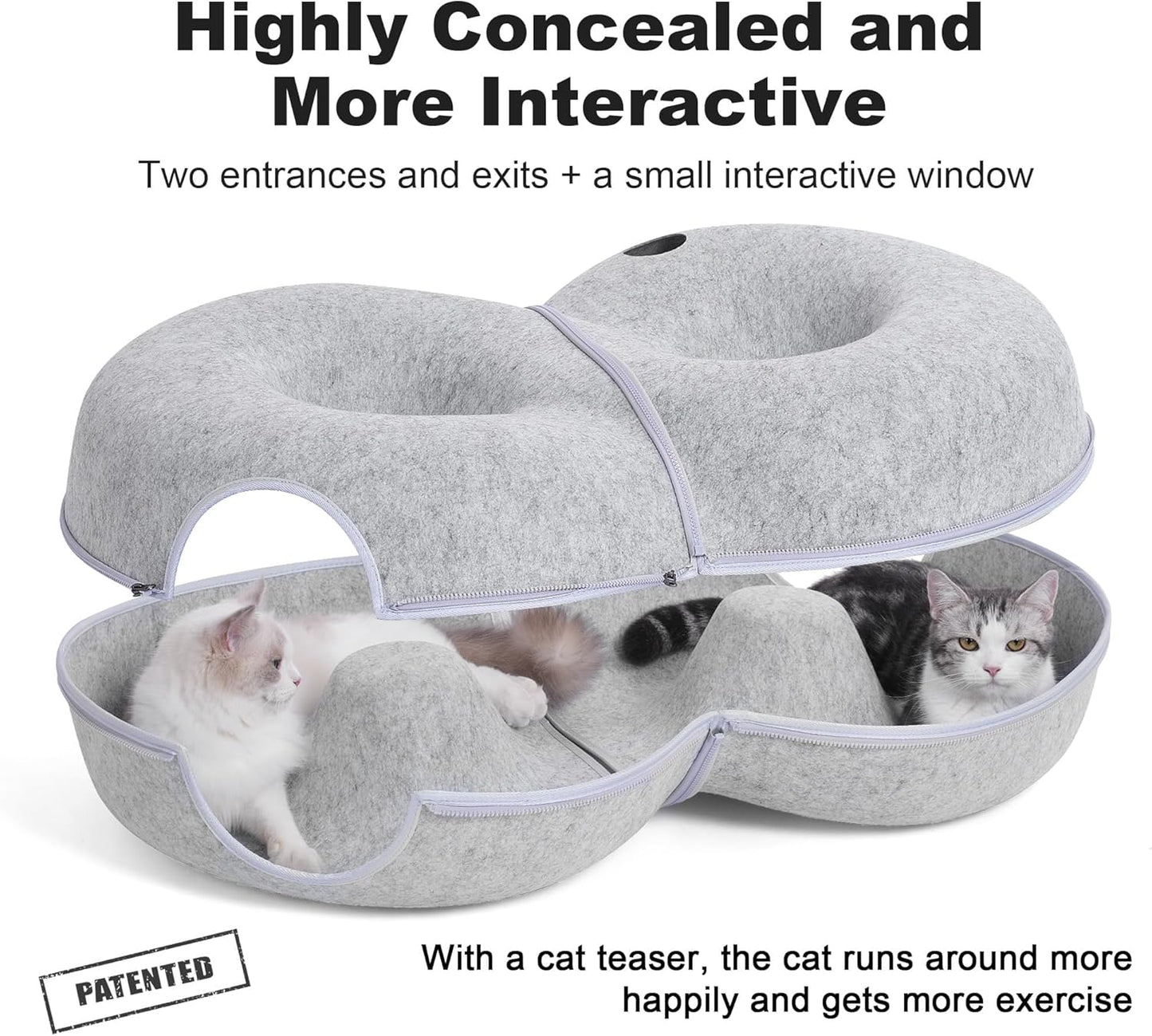 8-Shaped Large Cat Tunnel Bed for Indoor Cats, Infinite Circulation Peekaboo Cat Cave with 12 Toy Balls, Cat Donut Tunnel for Cats up to 30 Pounds (Light Grey, L 38x24x11in)