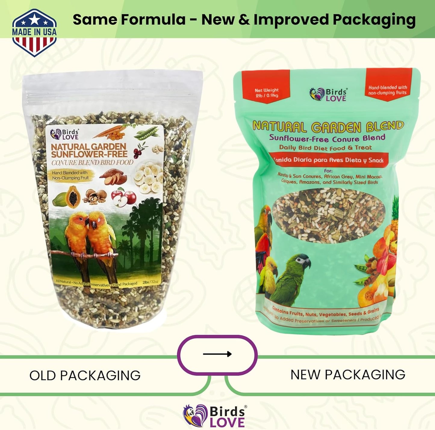 Birds LOVE All Natural Garden Blend Bird Food for Conures - Sunflower Free 2lb