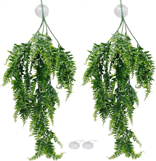2pcs Reptile Plants for Bearded Draded Tank Accessories, Terrarium Plants Artificial Decor for Snake Cage, Fake Plant for Leopard Gecko Habitat, Lizard Chameleon Ball Pythons (Group B2)