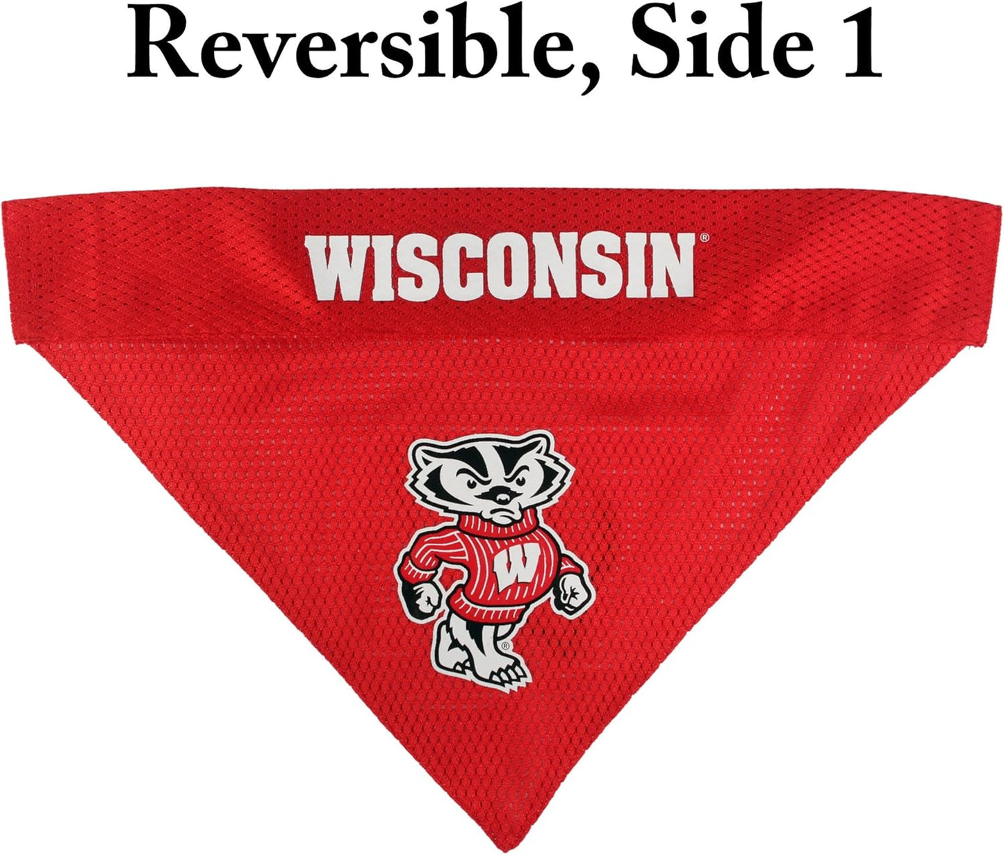 Pets First Collegiate Pet Accessories, Reversible Bandana, Wisconsin Badgers, Large/X-Large