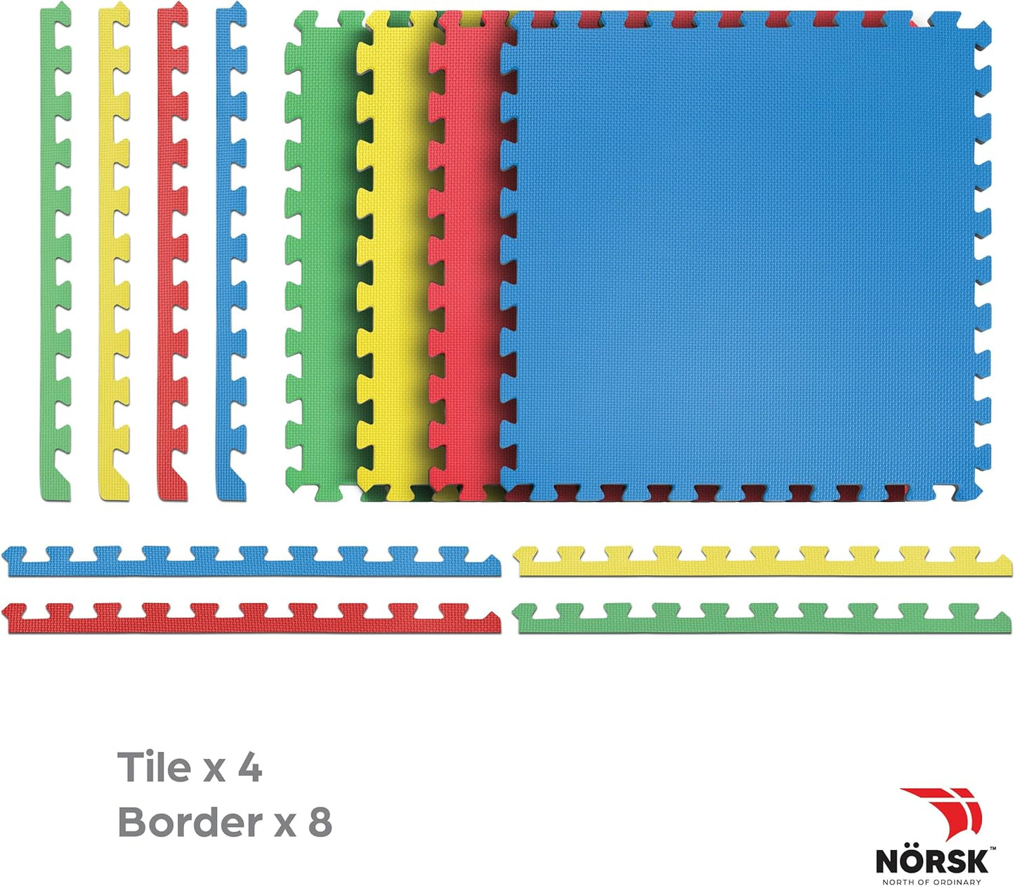Norsk Reversible Kids Puzzle Play Mats 1/2" Thick EVA Interlocking Foam Tiles (Multicolor/Black 24 Tiles - 96 sq. Ft. 1/2" Thick)