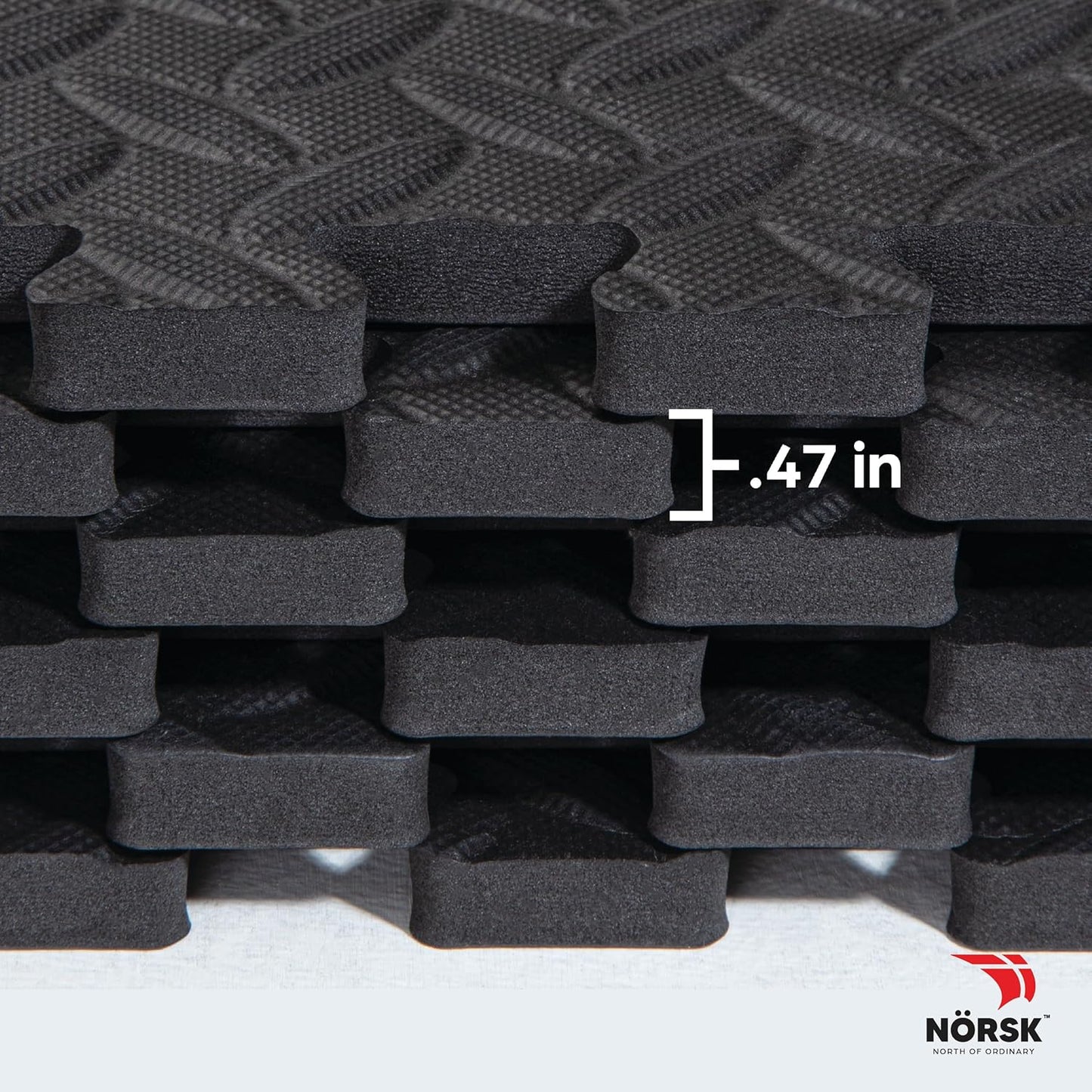 Norsk Foam Floor Gym Mats with Interlocking Tiles, .47" Thick, 24"x24", 60-Pack, 240 Square Feet, Diamond Plate Design, Black