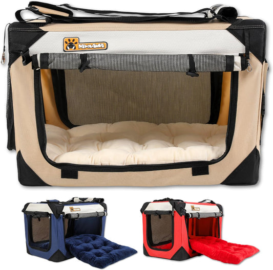 Extra Large Dog Cat Puppy Carrier 20"x13"x13" Foldable Soft Sided Travel Crate Portable Pet Kennel With Cushion Reduces Anxiety Saves Space Easy Vet Visits Secure Triple Entry Mesh Lightweight Durable